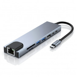 Адаптер USB HUB Type-C | 8 в 1 | HDMI + 2xUSB + 2×Type-C + SD + TF + RJ45